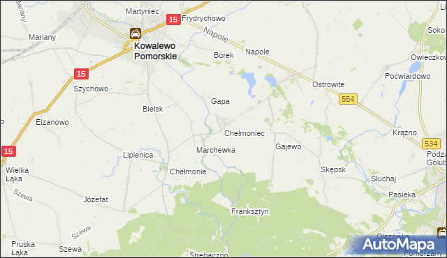mapa Chełmoniec, Chełmoniec na mapie Targeo