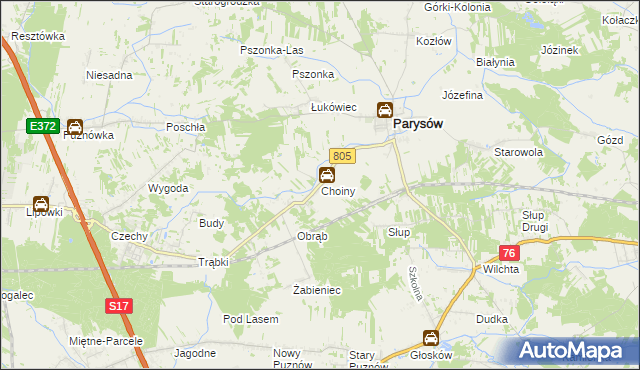 mapa Choiny gmina Parysów, Choiny gmina Parysów na mapie Targeo