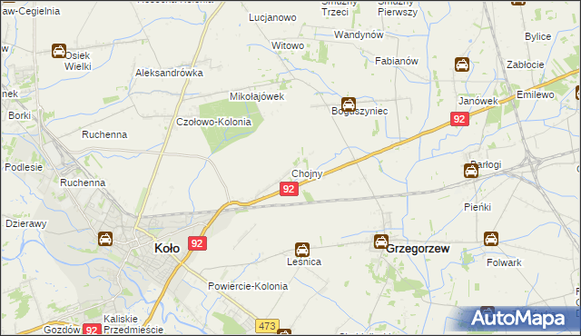 mapa Chojny gmina Koło, Chojny gmina Koło na mapie Targeo