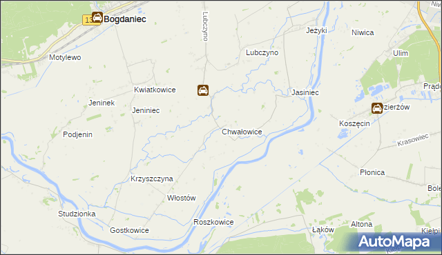 mapa Chwałowice gmina Bogdaniec, Chwałowice gmina Bogdaniec na mapie Targeo