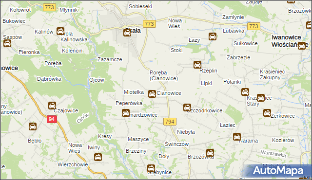 mapa Cianowice, Cianowice na mapie Targeo