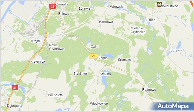 mapa Ciosna gmina Gryfino, Ciosna gmina Gryfino na mapie Targeo