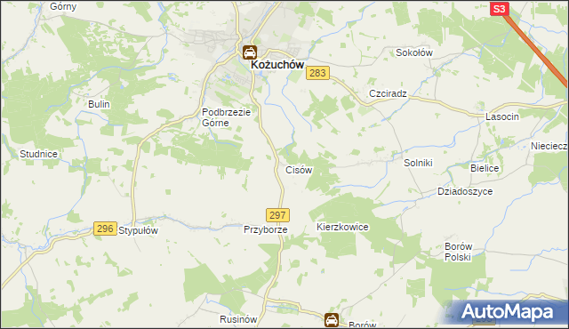 mapa Cisów gmina Kożuchów, Cisów gmina Kożuchów na mapie Targeo