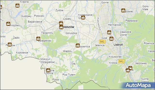mapa Cisownica, Cisownica na mapie Targeo