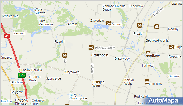 mapa Czarnocin powiat piotrkowski, Czarnocin powiat piotrkowski na mapie Targeo