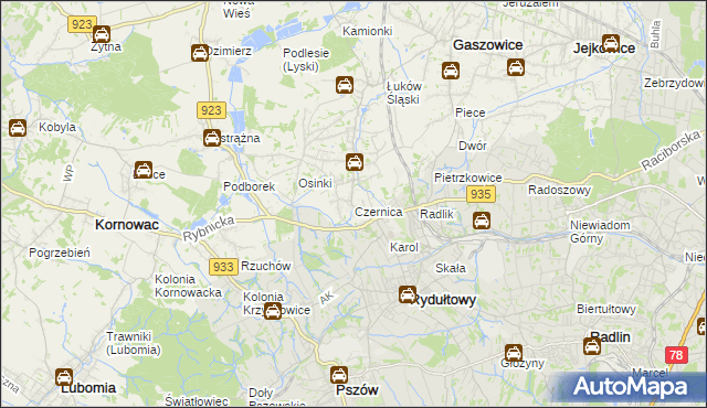 mapa Czernica gmina Gaszowice, Czernica gmina Gaszowice na mapie Targeo