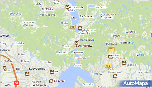 mapa Czernichów powiat żywiecki, Czernichów powiat żywiecki na mapie Targeo