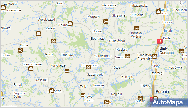 mapa Czerwienne, Czerwienne na mapie Targeo