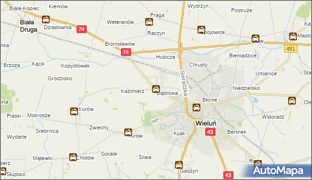 mapa Dąbrowa gmina Wieluń, Dąbrowa gmina Wieluń na mapie Targeo