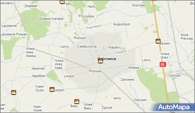 mapa Dąbrowice powiat kutnowski, Dąbrowice powiat kutnowski na mapie Targeo