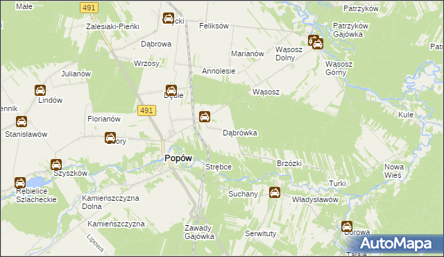 mapa Dąbrówka gmina Popów, Dąbrówka gmina Popów na mapie Targeo