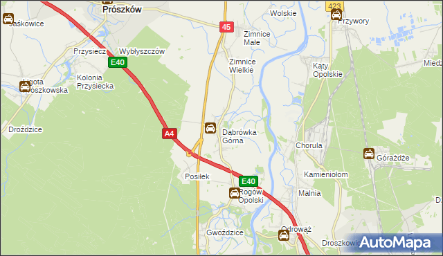 mapa Dąbrówka Górna gmina Krapkowice, Dąbrówka Górna gmina Krapkowice na mapie Targeo
