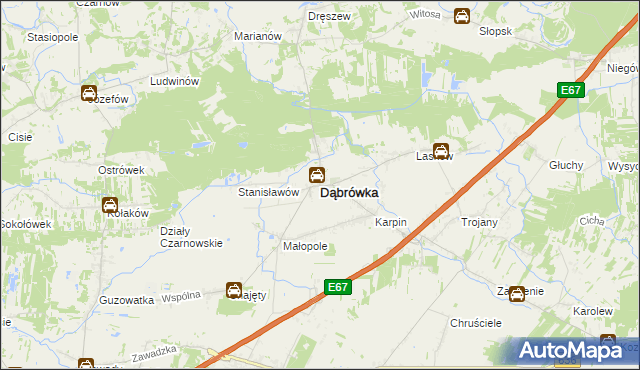 mapa Dąbrówka powiat wołomiński, Dąbrówka powiat wołomiński na mapie Targeo