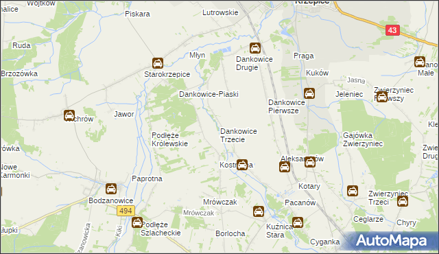 mapa Dankowice Trzecie, Dankowice Trzecie na mapie Targeo