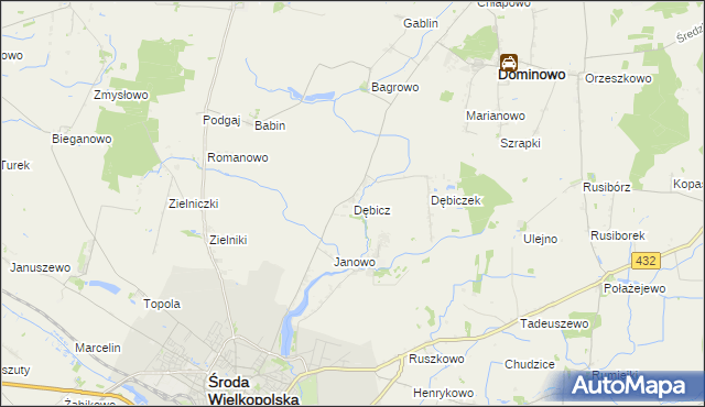 mapa Dębicz gmina Środa Wielkopolska, Dębicz gmina Środa Wielkopolska na mapie Targeo
