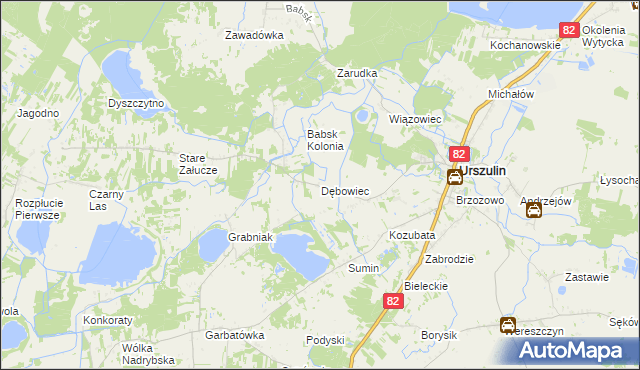 mapa Dębowiec gmina Urszulin, Dębowiec gmina Urszulin na mapie Targeo