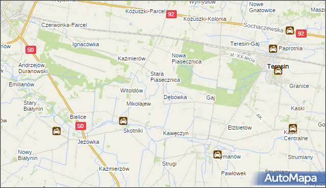 mapa Dębówka gmina Teresin, Dębówka gmina Teresin na mapie Targeo