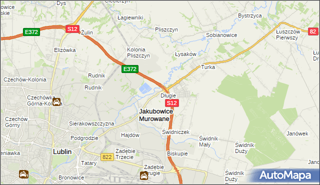 mapa Długie gmina Wólka, Długie gmina Wólka na mapie Targeo