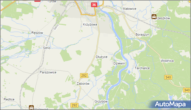 mapa Dłużyce, Dłużyce na mapie Targeo