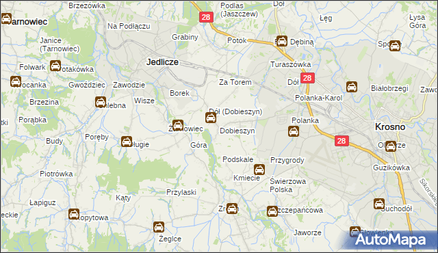 mapa Dobieszyn gmina Jedlicze, Dobieszyn gmina Jedlicze na mapie Targeo