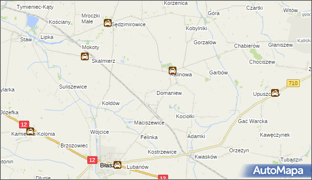 mapa Domaniew gmina Błaszki, Domaniew gmina Błaszki na mapie Targeo