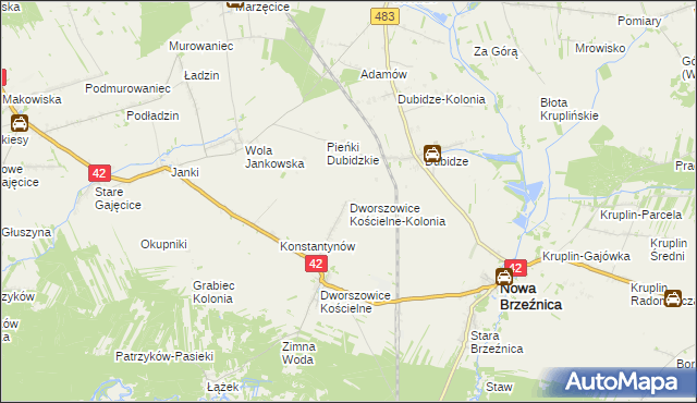 mapa Dworszowice Kościelne-Kolonia, Dworszowice Kościelne-Kolonia na mapie Targeo