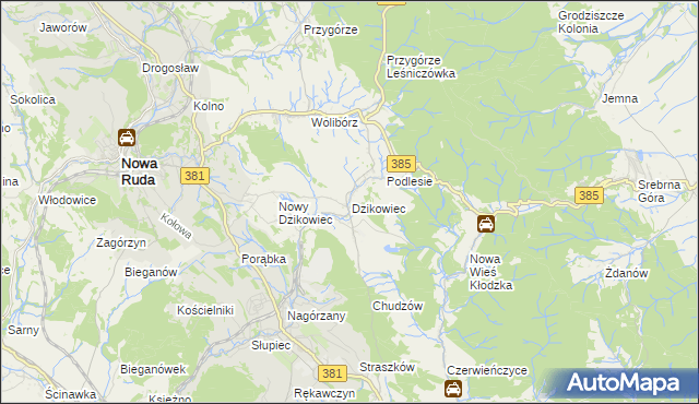 mapa Dzikowiec gmina Nowa Ruda, Dzikowiec gmina Nowa Ruda na mapie Targeo