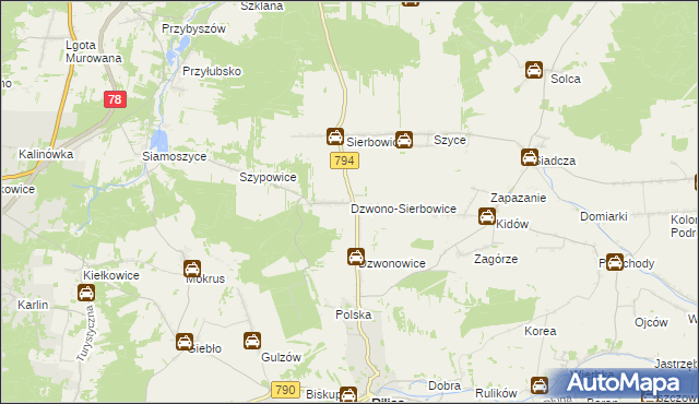 mapa Dzwono-Sierbowice, Dzwono-Sierbowice na mapie Targeo