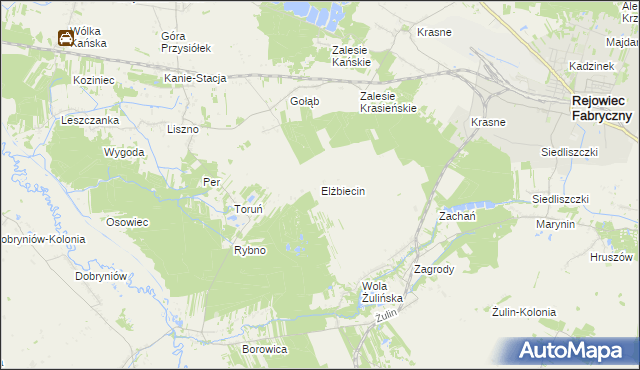 mapa Elżbiecin gmina Rejowiec, Elżbiecin gmina Rejowiec na mapie Targeo