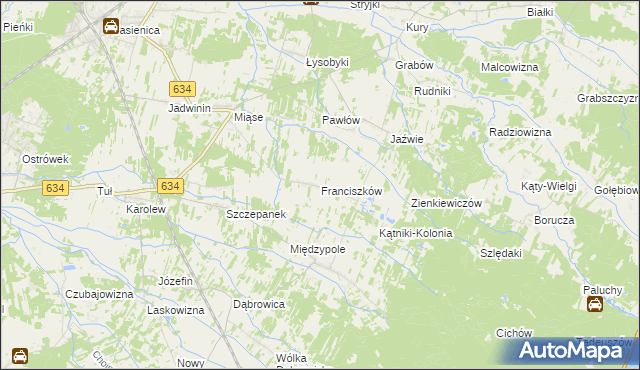 mapa Franciszków gmina Tłuszcz, Franciszków gmina Tłuszcz na mapie Targeo