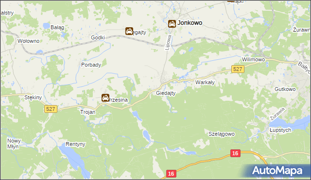 mapa Giedajty, Giedajty na mapie Targeo