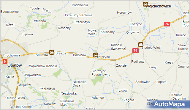 mapa Gierczyce gmina Wojciechowice, Gierczyce gmina Wojciechowice na mapie Targeo