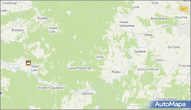 mapa Glina gmina Miedzna, Glina gmina Miedzna na mapie Targeo