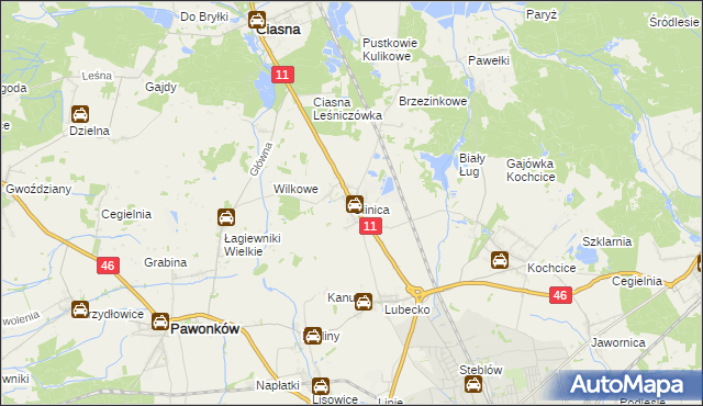 mapa Glinica gmina Ciasna, Glinica gmina Ciasna na mapie Targeo