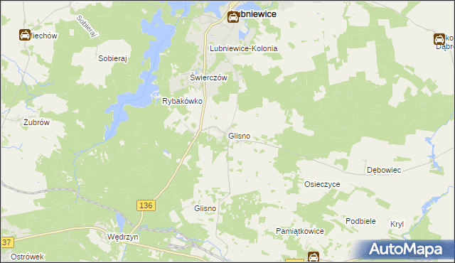 mapa Glisno gmina Lubniewice, Glisno gmina Lubniewice na mapie Targeo