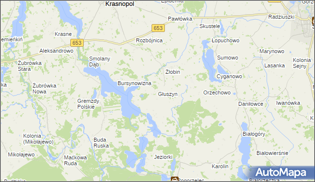 mapa Głuszyn gmina Krasnopol, Głuszyn gmina Krasnopol na mapie Targeo