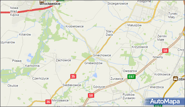 mapa Gniechowice, Gniechowice na mapie Targeo