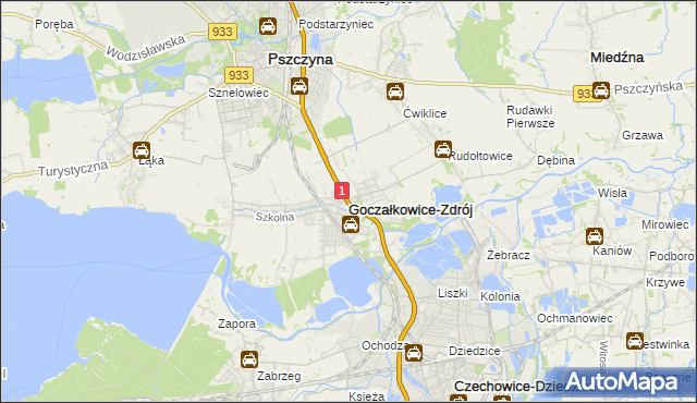 mapa Goczałkowice-Zdrój, Goczałkowice-Zdrój na mapie Targeo