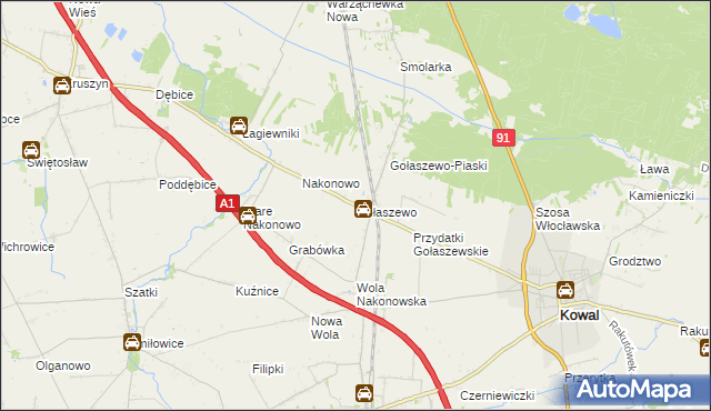 mapa Gołaszewo gmina Kowal, Gołaszewo gmina Kowal na mapie Targeo