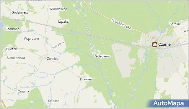 mapa Gołębiewo gmina Szczecinek, Gołębiewo gmina Szczecinek na mapie Targeo
