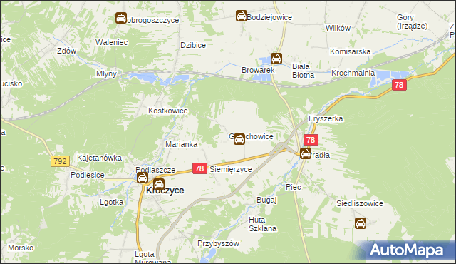 mapa Gołuchowice gmina Kroczyce, Gołuchowice gmina Kroczyce na mapie Targeo