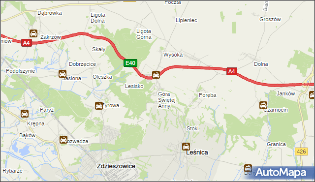 mapa Góra Świętej Anny gmina Leśnica, Góra Świętej Anny gmina Leśnica na mapie Targeo