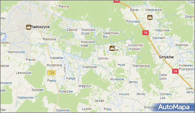 mapa Górniki gmina Radoszyce, Górniki gmina Radoszyce na mapie Targeo