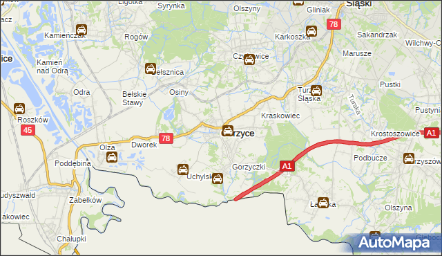 mapa Gorzyce powiat wodzisławski, Gorzyce powiat wodzisławski na mapie Targeo
