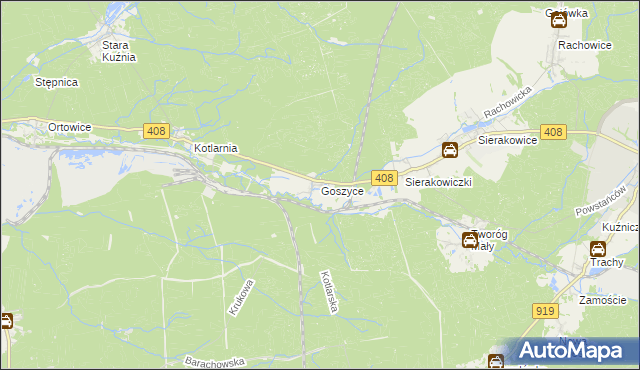 mapa Goszyce gmina Bierawa, Goszyce gmina Bierawa na mapie Targeo