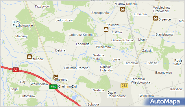 mapa Grabina Mała gmina Dąbie, Grabina Mała gmina Dąbie na mapie Targeo