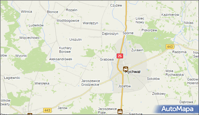 mapa Grabowa gmina Rychwał, Grabowa gmina Rychwał na mapie Targeo
