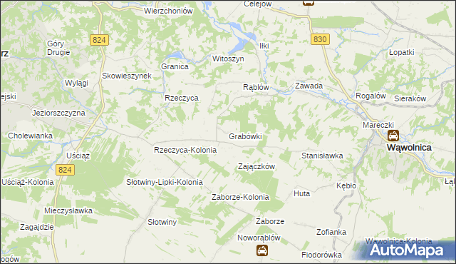 mapa Grabówki gmina Wąwolnica, Grabówki gmina Wąwolnica na mapie Targeo