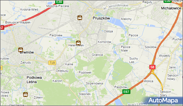 mapa Granica gmina Michałowice, Granica gmina Michałowice na mapie Targeo