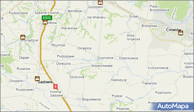 mapa Grocholice gmina Sadowie, Grocholice gmina Sadowie na mapie Targeo